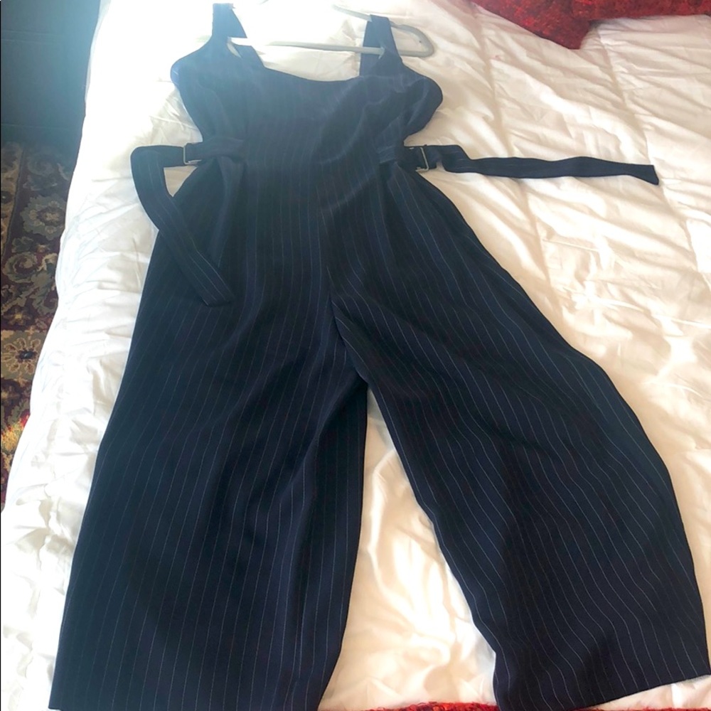 Navy Pinstripe Mid Calf TopShop Jumpsuit